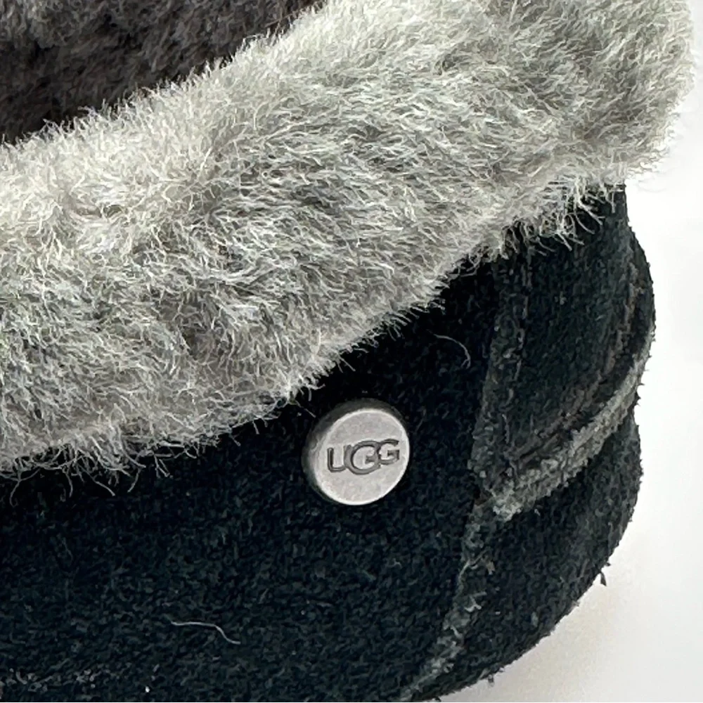 UGG Women Gray Black Shearling Lined Flat Slippers Solana Loafer 1020041 US 7